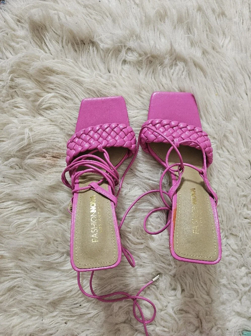 Fashion Nova Hot Pink Braided Lace-Up Heeled Sandals
